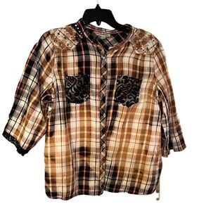 Dressbarn Black and Red Plaid Shirt